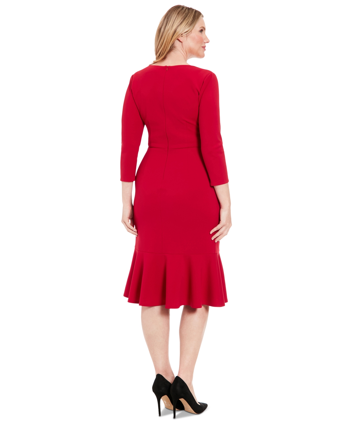 London Times Petite Side-Knit 3/4-Sleeve Midi Dress