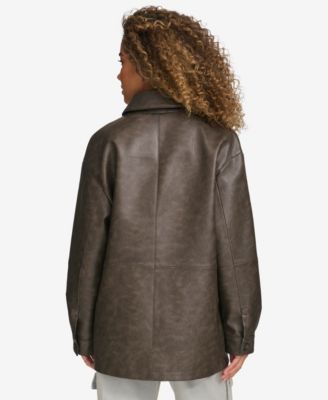 Women's Faux Leather Relaxed Vintage Look Blazer