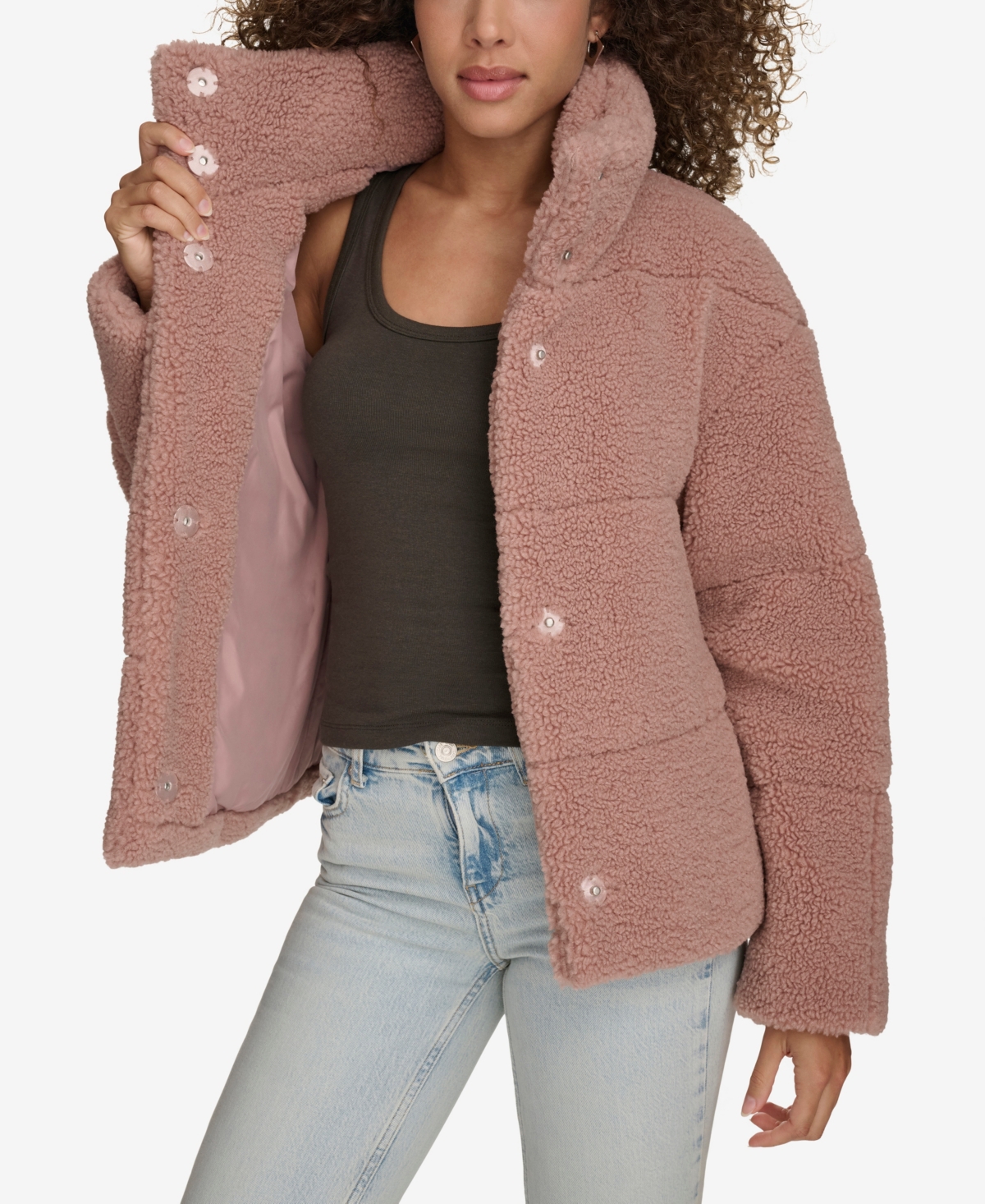Shop Levi's Women's Short Sherpa Teddy Jacket In Mauve