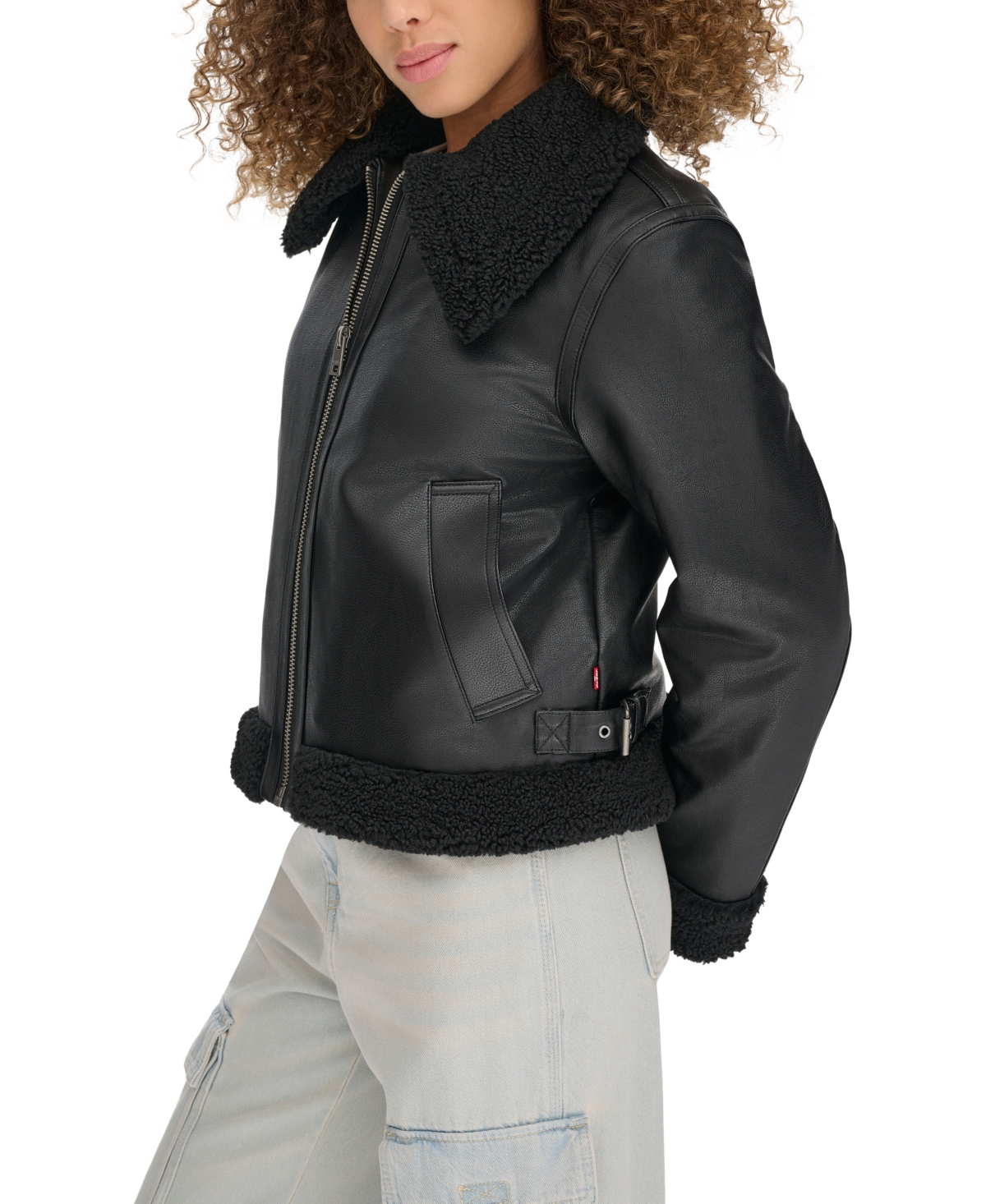 Levi's Women's Faux Leather Aviator Jacket In Black