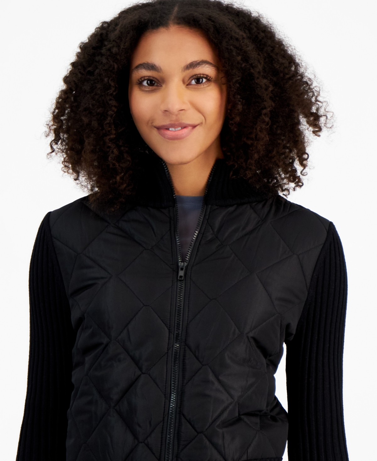 Madden Girl Juniors' Puffer-Front Long-Sleeve Sweater