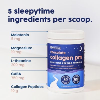 Collagen PM - Chocolate Nighttime Collagen Peptides Powder with Magnesium, GABA, L-Theanine and Melatonin - 20 Servings