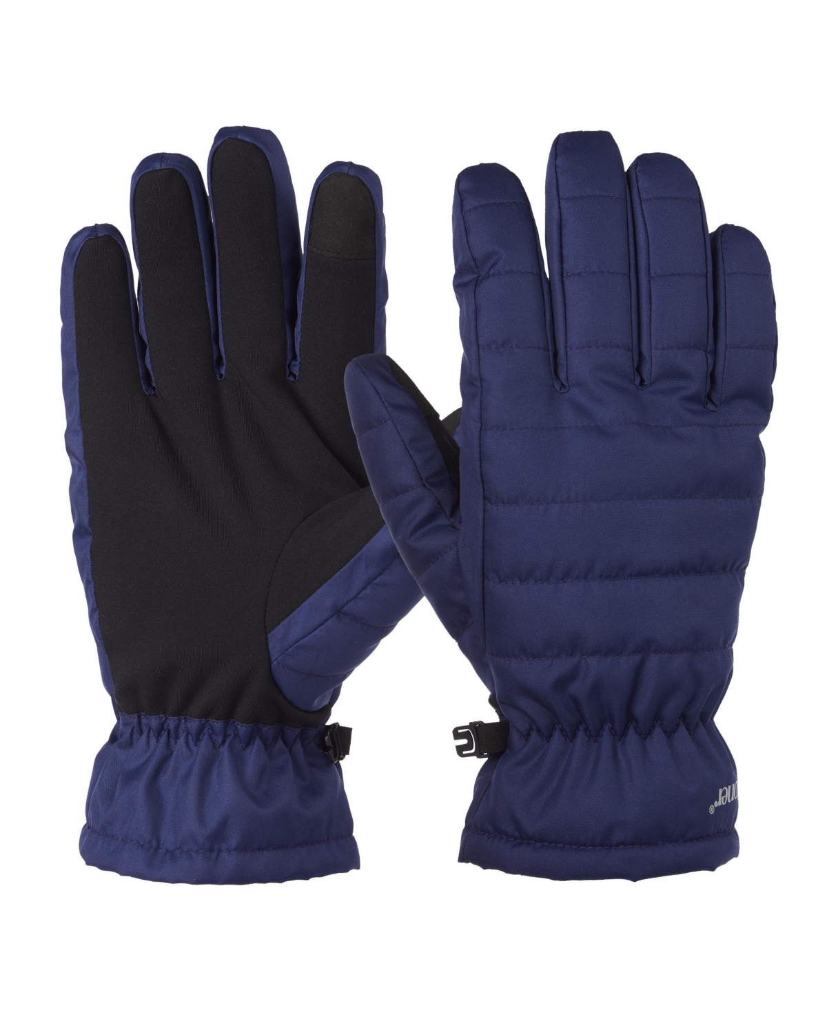 Men's Quilted Pongee Gathered Wrist Water Repellent and Touchscreen Gloves - Navy