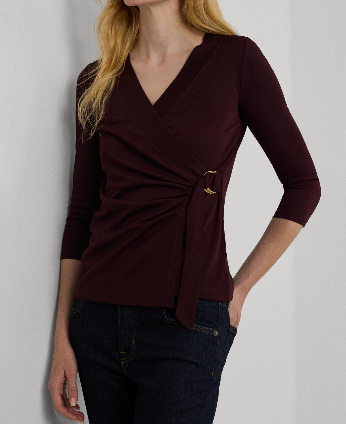 Lauren Ralph Lauren Women's Surplice Neck Stretch Jersey Top