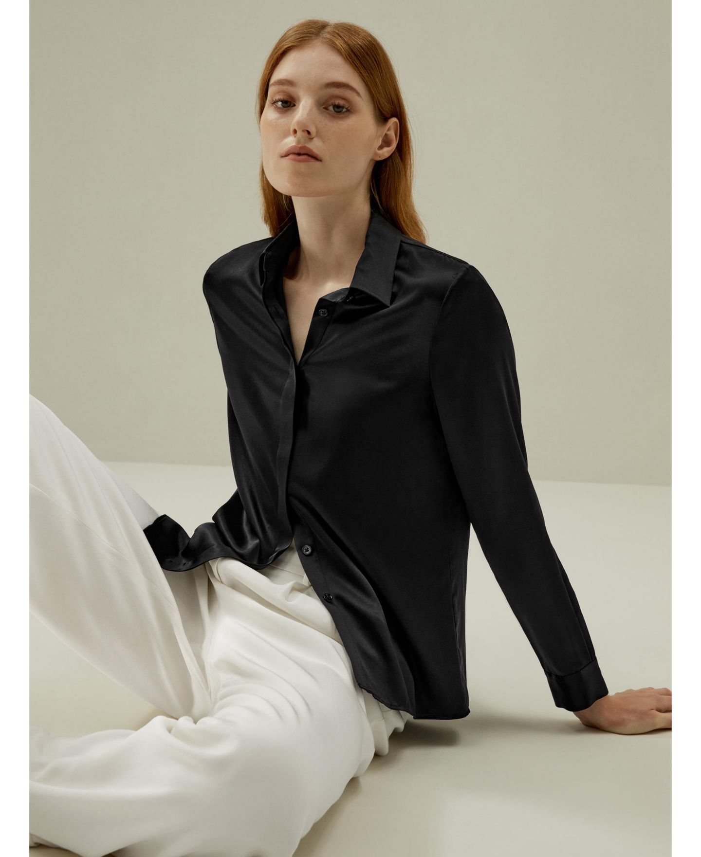 Женская рубашка LILYSILK Basic Concealed Placket Regular Fit Silk, цвет: Чёрный — фото 5