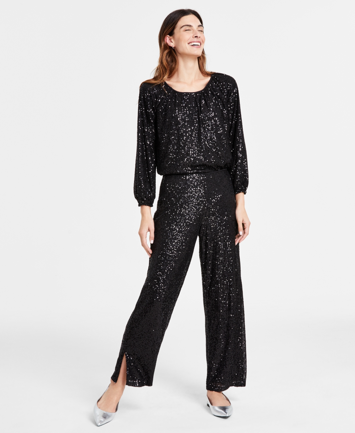JM COLLECTION WOMEN'S SEQUINED PULL-ON PANTS, CREATED FOR MACY'S 
