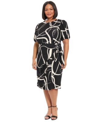 London Times - Plus Size Balloon-Sleeve Sarong Dress