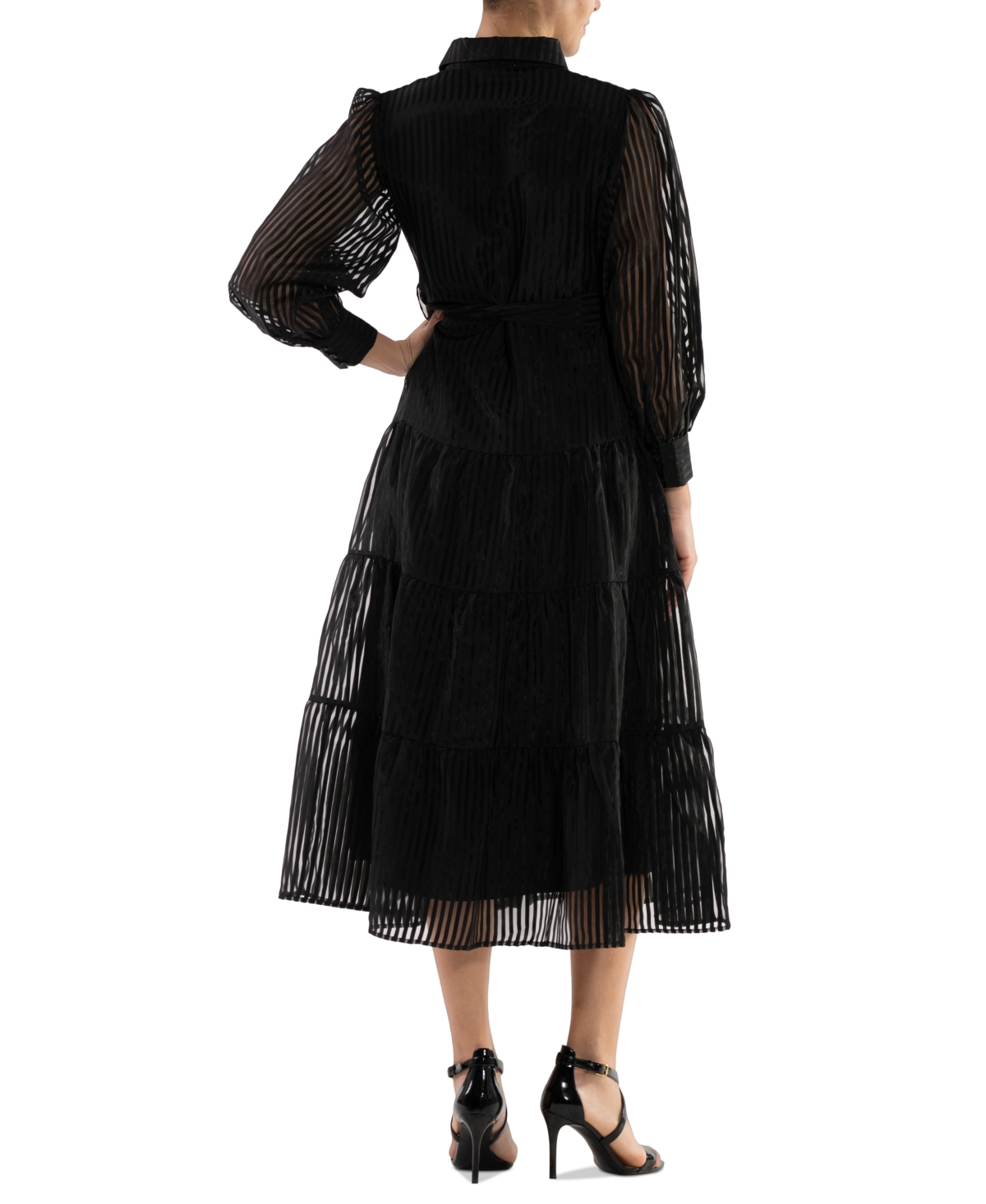 Robbie Bee Women's Illusion-Stripe Tiered Shirtdress