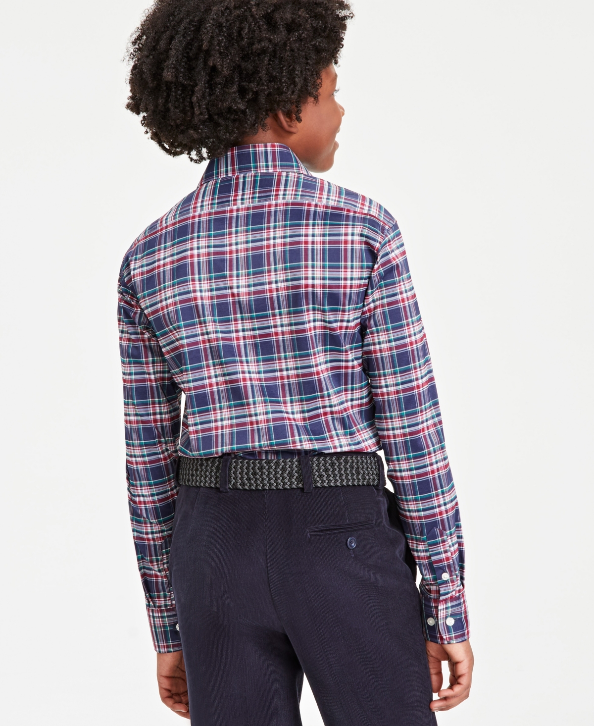 Michael Kors Big Boys Plaid Button Up Dress Shirt -Maroon