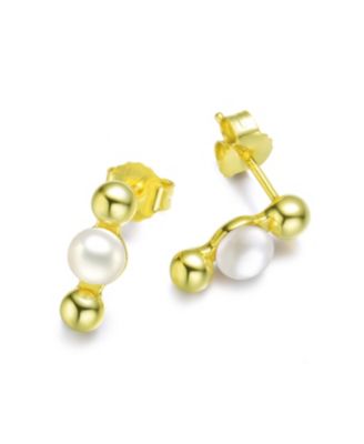 Sterling Silver with Gold Plated and 5.5MM freshwater Pearls Ball Earrings