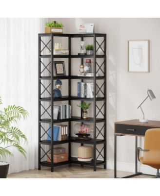 7-Tier Corner Bookcase with Metal Frame for Home Office Storage