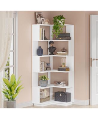 6-Tier Corner Bookshelf, 64.9 Inch Tall Bookcase with Anti-Drop Panel, Industrial Freestanding Corner Shelf Display Rack Storage Organizer