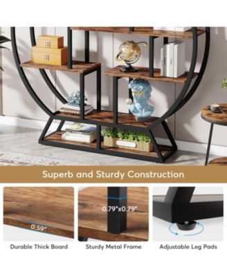Bookshelf, Round Bookshelves Etagere Bookcase, Rustic Open Shelving Organizer Rack Display Shelf for Home Office, Living Room