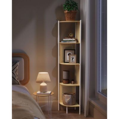 5-Tier BOHO Corner Bookshelf with Polyrattan Sides