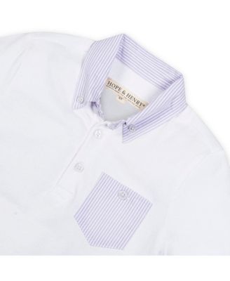 Boys Short Sleeve Jersey Polo with Seersucker Trim