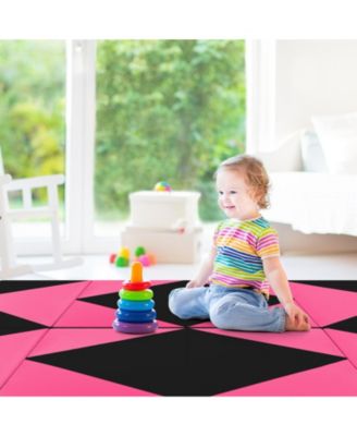 8 Feet PU Leather Folding Gymnastics Mat with Hook and Loop Fasteners-Heart Pink