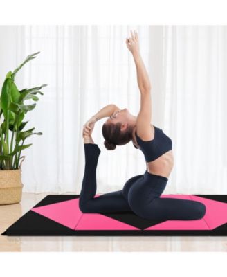 8 Feet PU Leather Folding Gymnastics Mat with Hook and Loop Fasteners-Heart Pink