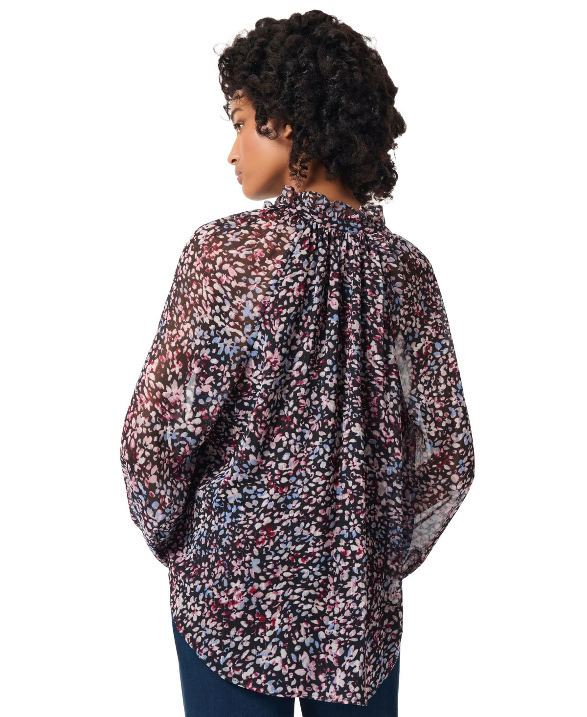 Jones New York Petite Floral-Print Raglan-Sleeve Peasant Blouse