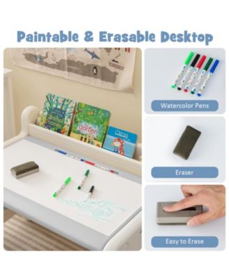 Kids Drawing Table and Chair Set for Reading Playing with Pens and Blackboard Eraser
