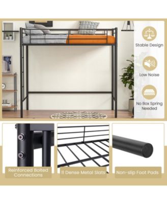 Twin Size Loft Bed Heavy Duty Metal Loft Bed Frame with Safety Guardrail