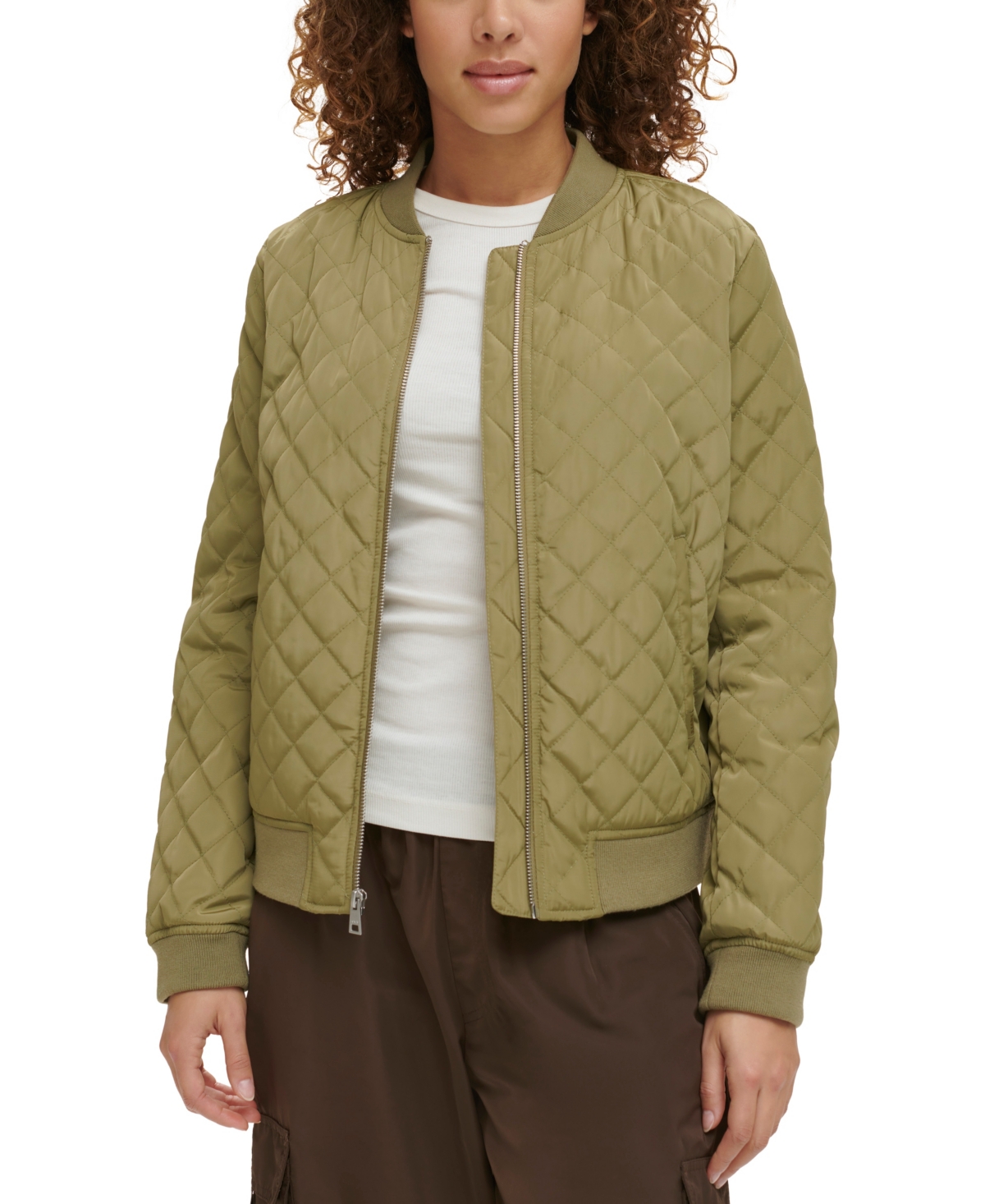 Levi's Women's Diamond Quilted Casual Bomber Jacket In Olive Tree