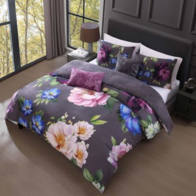 Elegant Blossoms Bedding 100% Cotton 5 Piece King Size Reversible Comforter Set