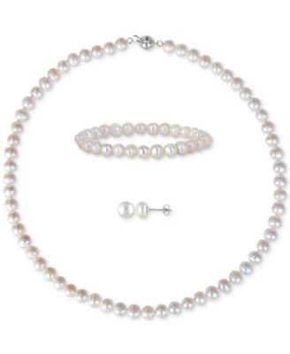 3-Pc. Set Cultured Freshwater Pearl (7-8mm) Collar Necklace, Stretch Bracelet, & Stud Earrings 