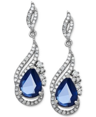 Macy&#39;s Sapphire (1-3/4 ct. t.w.) and Diamond (1/3 ct. t.w.) Drop Earrings in 14k White Gold ...