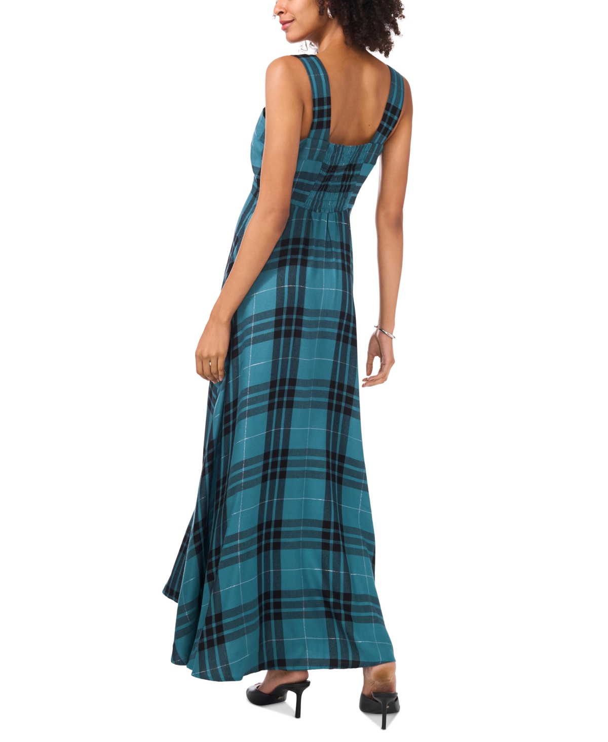 Vince Camuto Women's Square-Neck Plaid Smocked-Back Maxi Dress