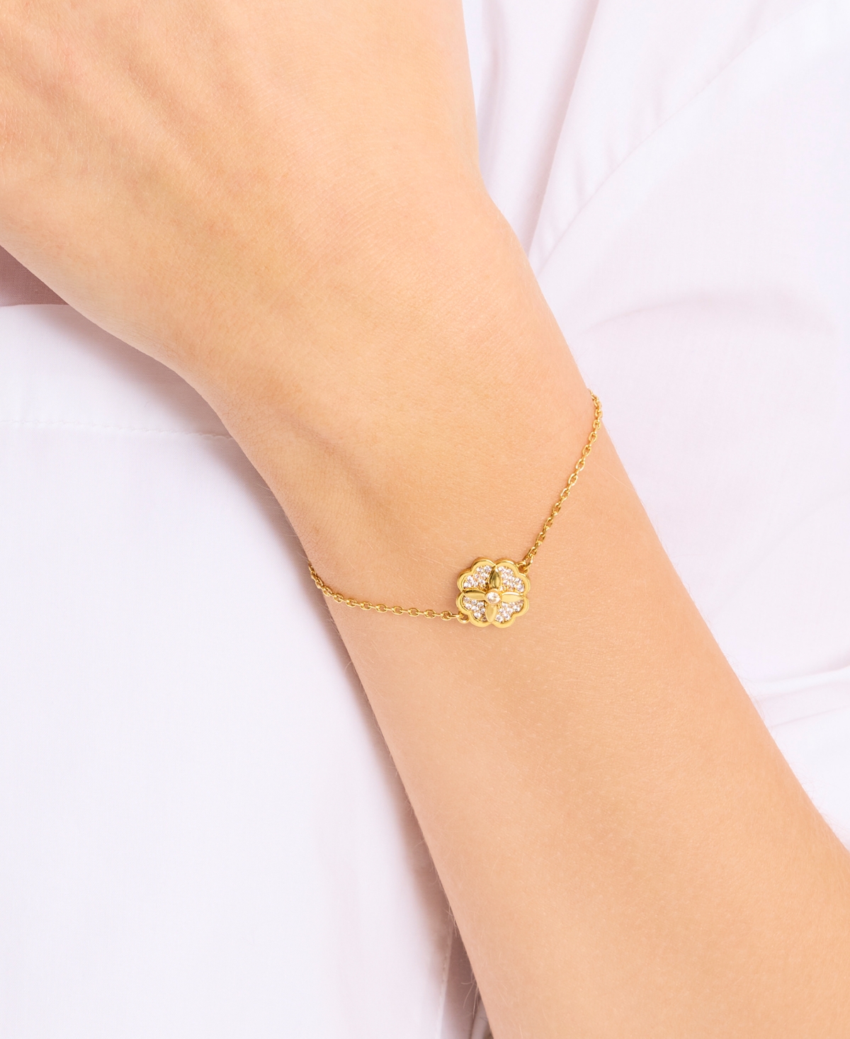 Kate Spade New York Gold-Tone Pave Flower Charm Link Bracelet -gold