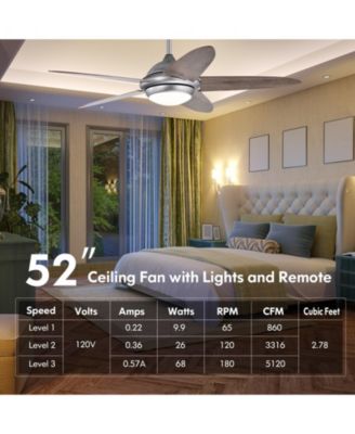 52 Inch Ceiling Fan with Lights and 3 Lighting Colors-Silver Gray