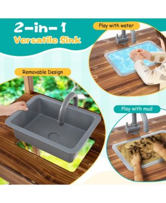 Wooden Mud Kitchen with Chalkboard, Stoves, Removable Sink & Accessories