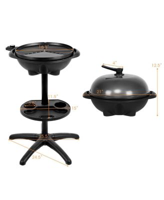 1350 W Outdoor Electric BBQ Grill with Removable Stand