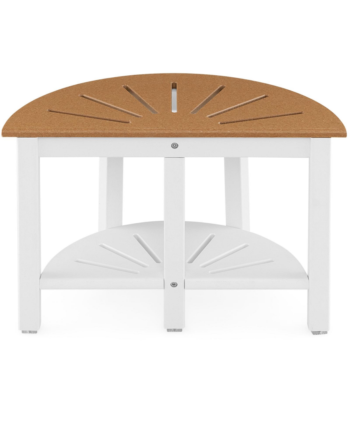 Waterproof Hdpe Shower Bench with Semicircular Seat and Storage Shelf - Brown