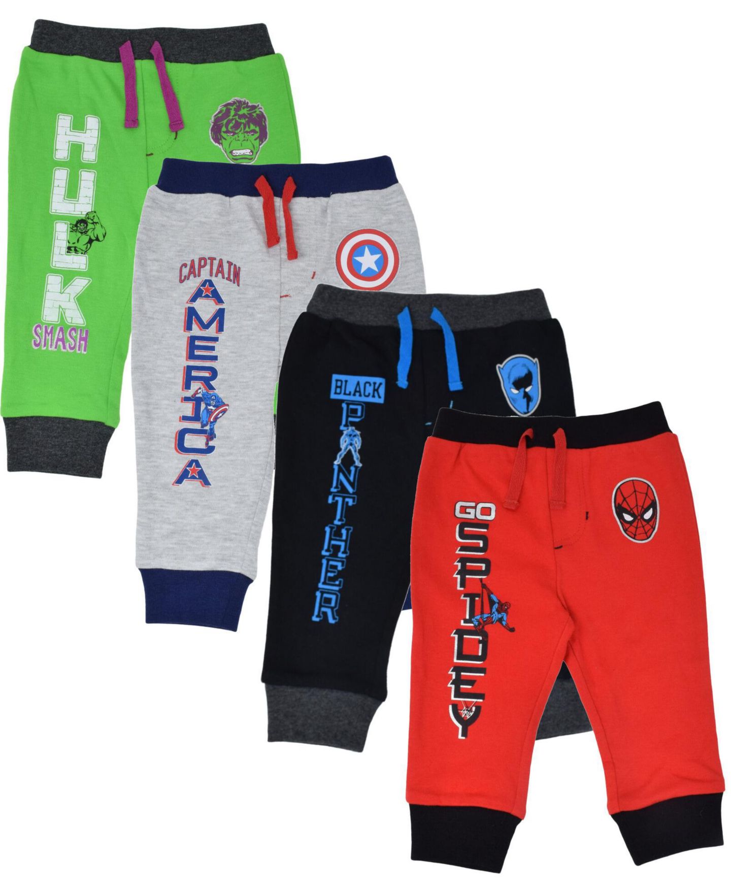 Брюки Avengers Hulk Black Panther Captain America 4 Pack Jogger Pants Newborn to для мальчиков-малышей, цвет: Зелёный / Красный — фото 1