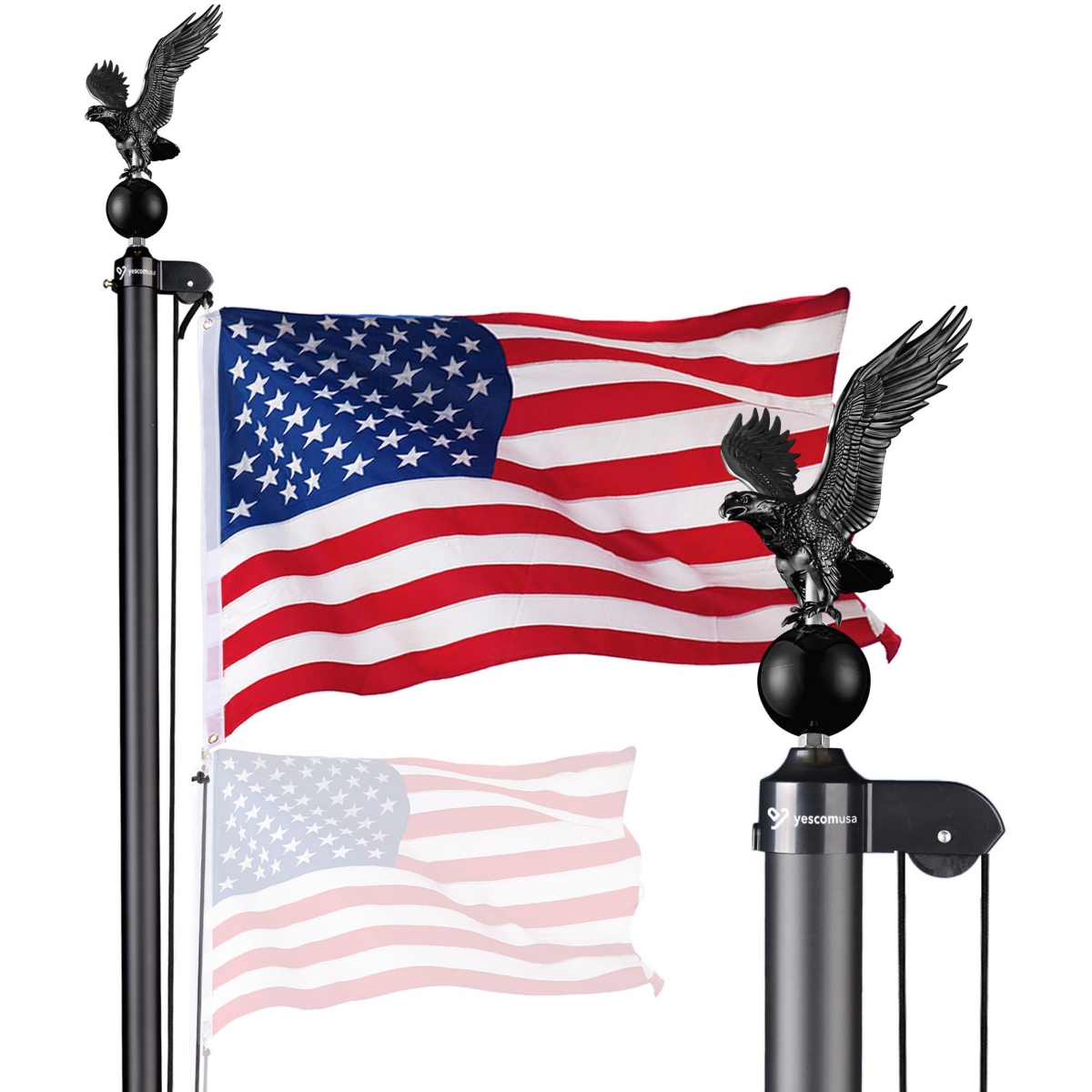Bravery 20Ft Eagle Topper Sectional Flag Pole Kit Aluminum Outside Inground - Silver