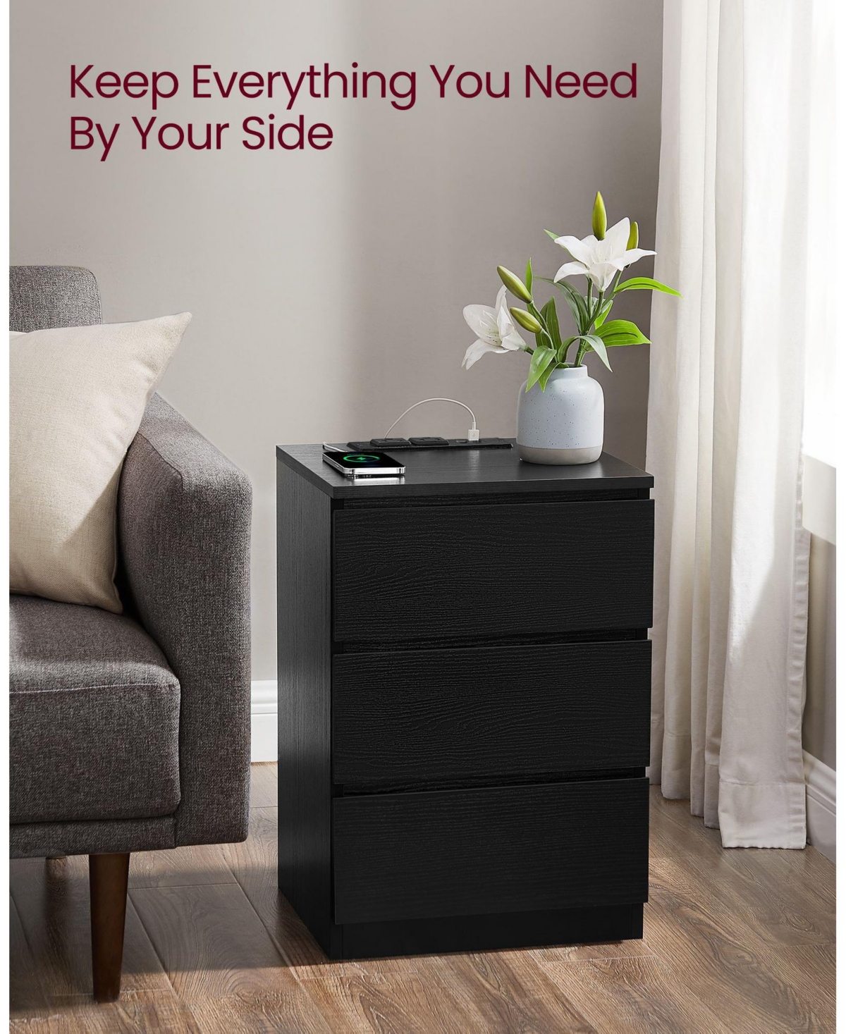 Slickblue Nightstand with Charging Station for Convenient Power Access and Sleek Design