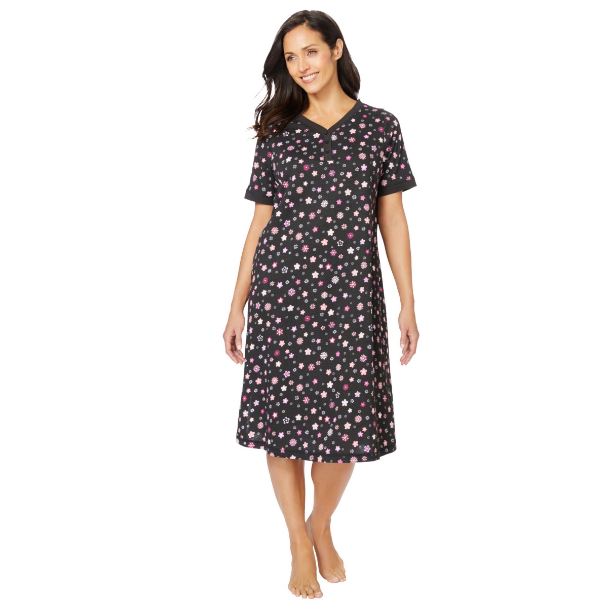 Dreams & Co. Women's Short Henley Sleepshirt