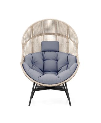 Oversized Egg Style Chair with Cushions & Headrest Heavy-Duty Metal Frame for Yard