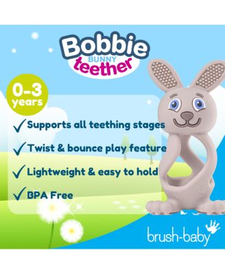 Bobbie Bunny Baby Teether Toy Cappuccino Grey | Twist & Bounce Teething Toy
