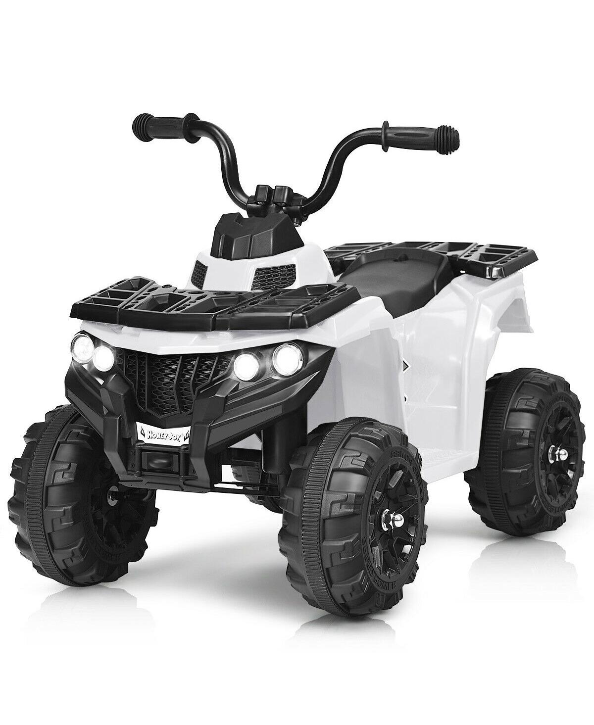 Gymax 6V Battery Powered Kids Ride On Atv 4-Wheeler Quad w/ MP3 & Led Headlight Blue - White+black