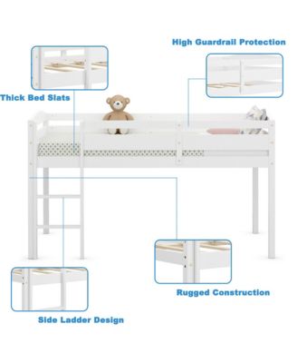 Twin Size Loft Bed Wooden Slats Support Loft Bed Frame w/ Ladder and Guardrails Espresso