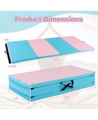 Folding Gymnastics Mat with Carry Handles and Sweatproof Detachable PU Leather Cover-Blue