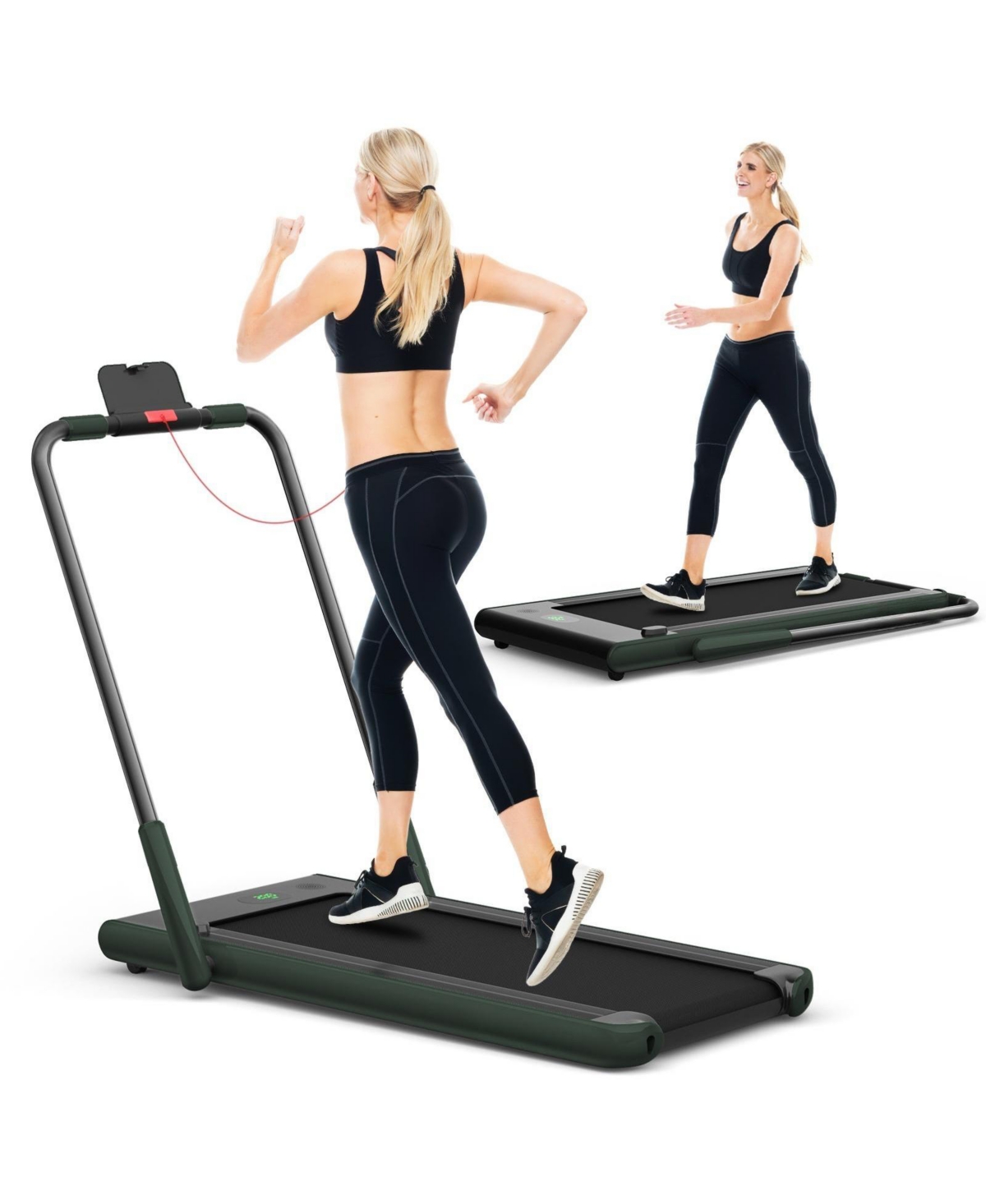 2-in-1 Folding Treadmill with Remote Control and Led Display-Green - Green