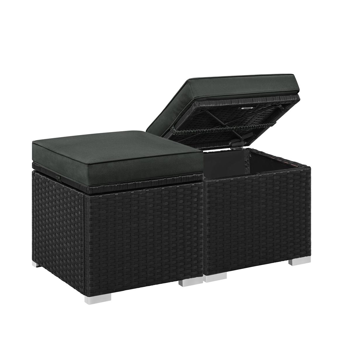 Set of 2 Resin Wicker Ottomans with Hidden Storage - Black/gray