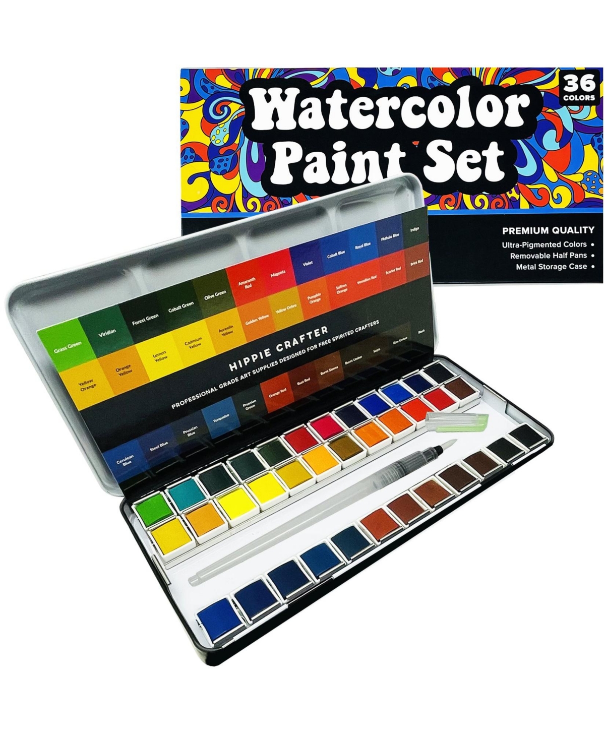 Premium Watercolor Paint Set 36 Colors - Multicolored