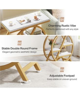 End Table, 3-Tier Faux Marble Side Table with Storage, Wood Narrow Sofa Side Table, Modern Nightstand and Bedside Table, Gold & White