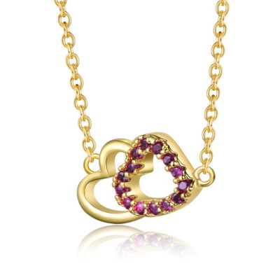 18k Rose Gold Plated Cubic Zirconia Double Heart Entwined White Gold Plated Necklace