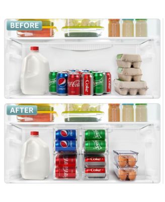 Can & Egg Holder Set - 4 Stackable Can Dispenser Holds 12 Cans Each & 2 Egg Holders with Lid holds 14 eggs for Fridge, Pantry, BPA-Free