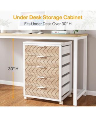 5-Drawer Wood Storage Cabinet with Wheels – Industrial Organizer Cart for Office, Bedroom, Entryway